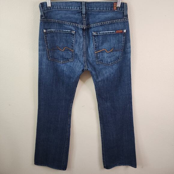 7 For All Mankind Brett Jeans Men's 31x32 Blue Denim Bootcut Dark Wash EUC USA - Picture 3 of 9